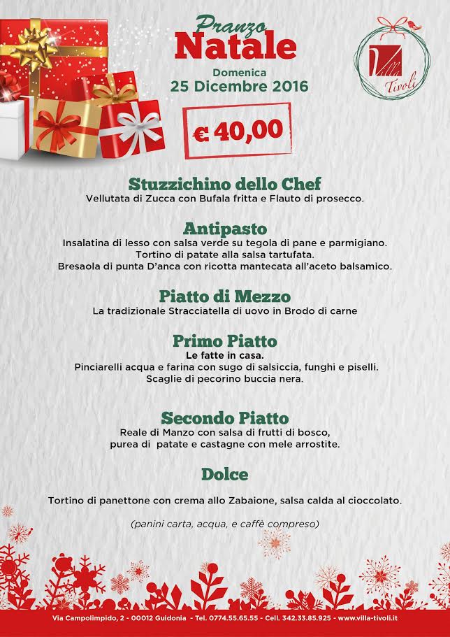 Menu Di Natale A Pranzo.Menu Per Il Pranzo Di Natale Villa Tivoli Villa Tivoli